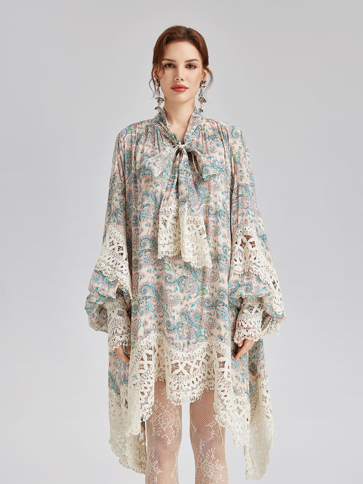 Final Sale | Linen Paisley Print Lace Dress