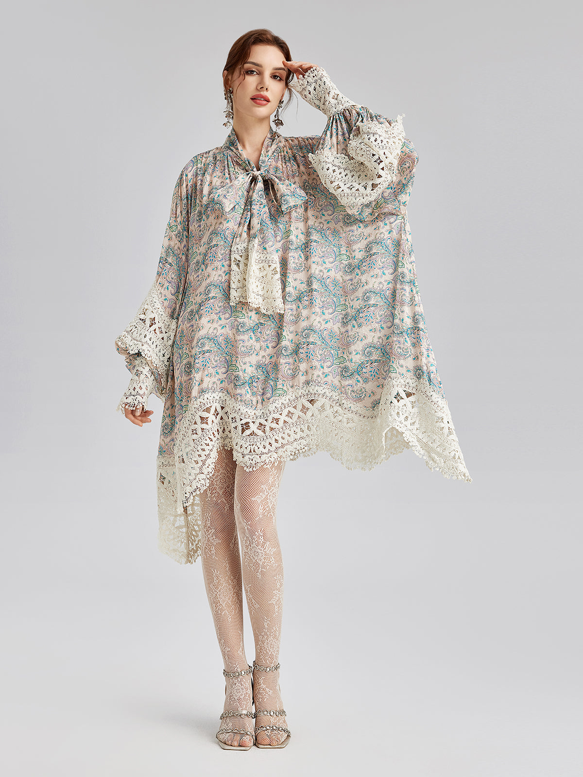 Final Sale | Linen Paisley Print Lace Dress