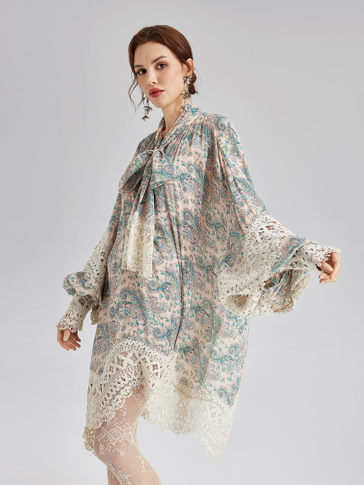 Final Sale | Linen Paisley Print Lace Dress