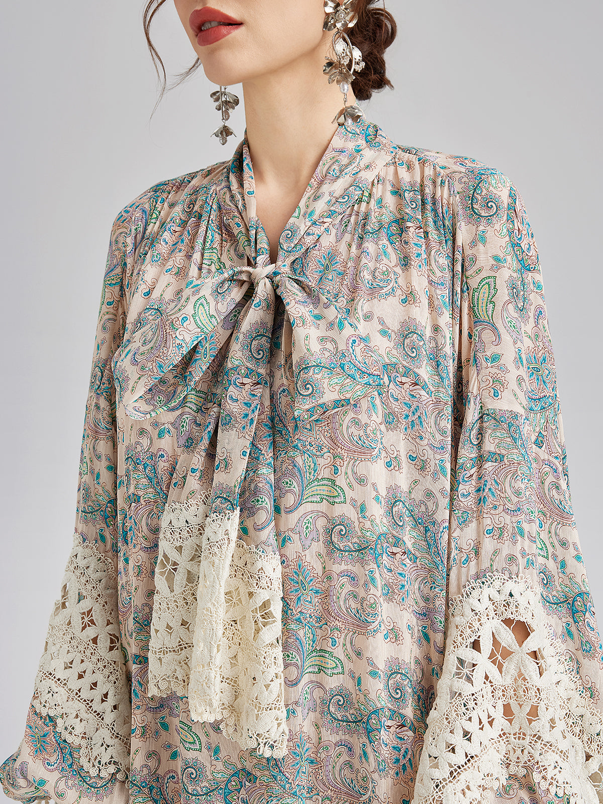 Final Sale | Linen Paisley Print Lace Dress