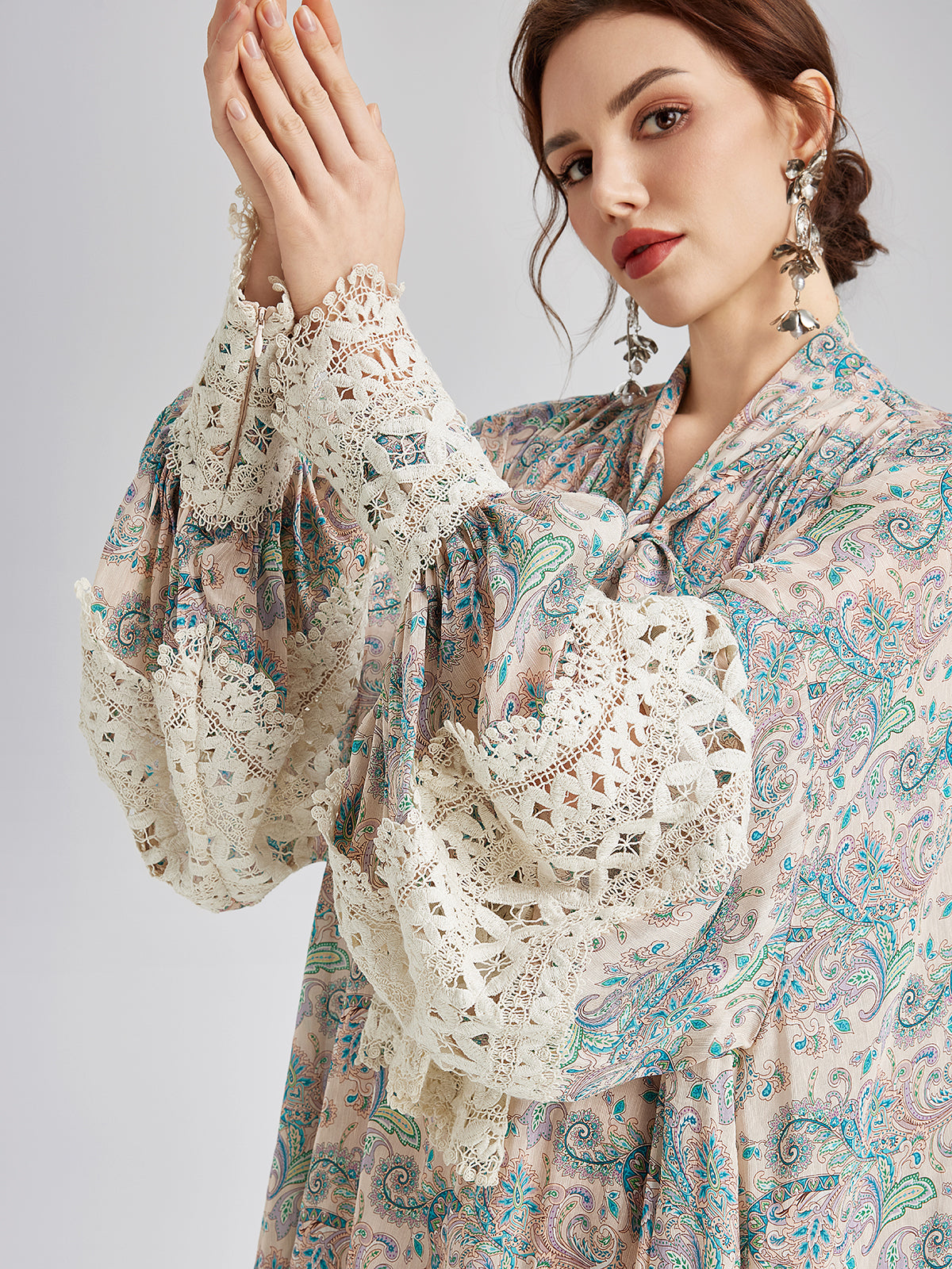 Final Sale | Linen Paisley Print Lace Dress
