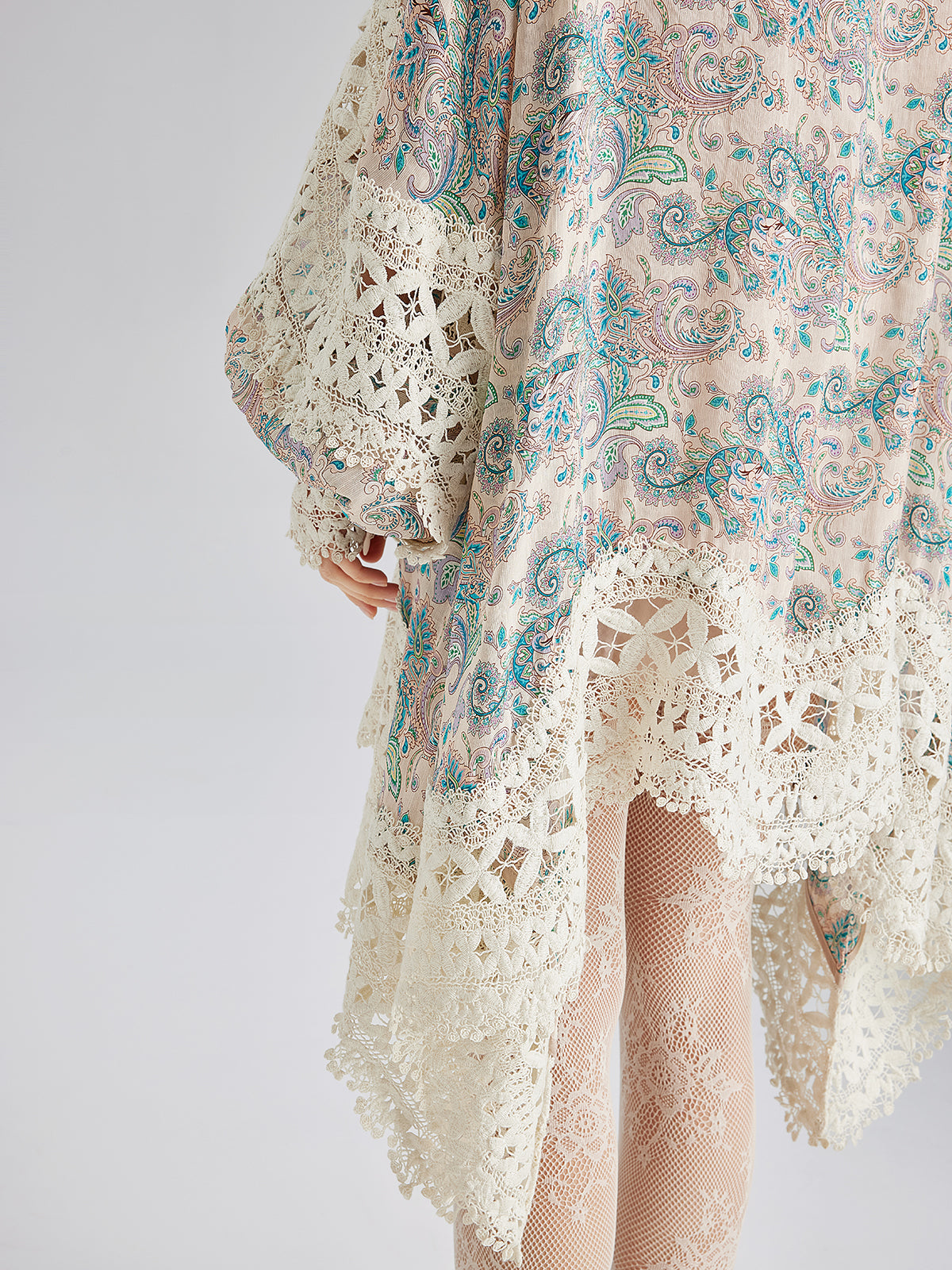 Final Sale | Linen Paisley Print Lace Dress