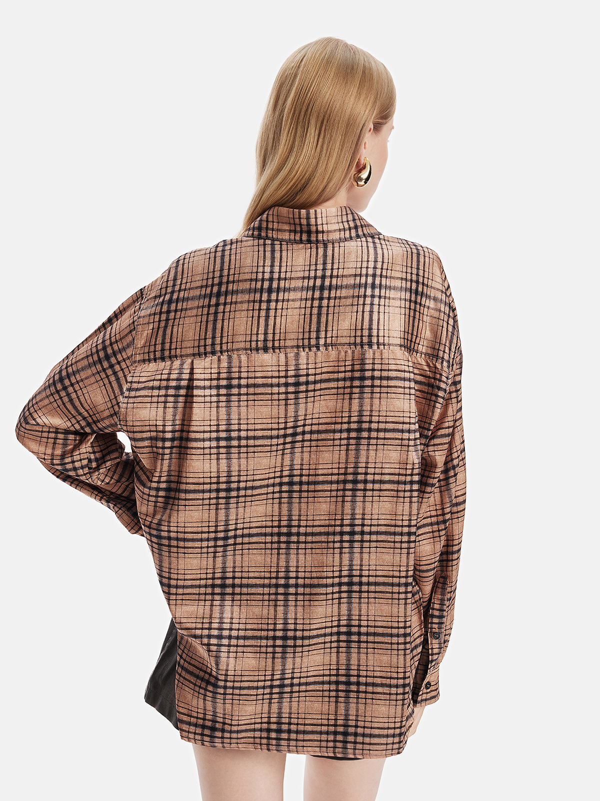 Silk Retro Check Pleated Shirt