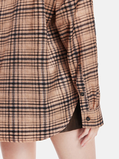 Silk Retro Check Pleated Shirt