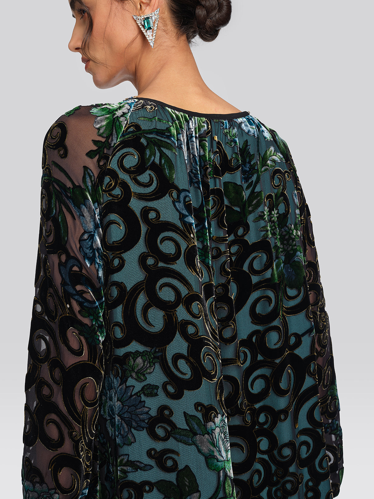 Silk Burnout Velvet Beaded Floral Dress