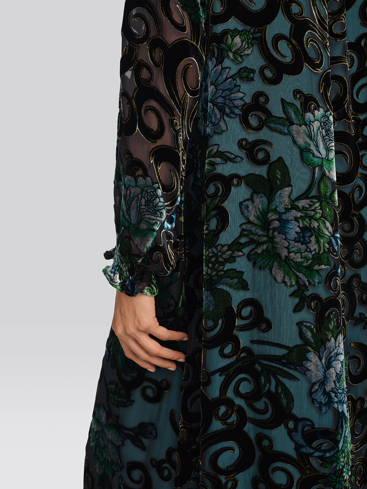Silk Burnout Velvet Beaded Floral Dress