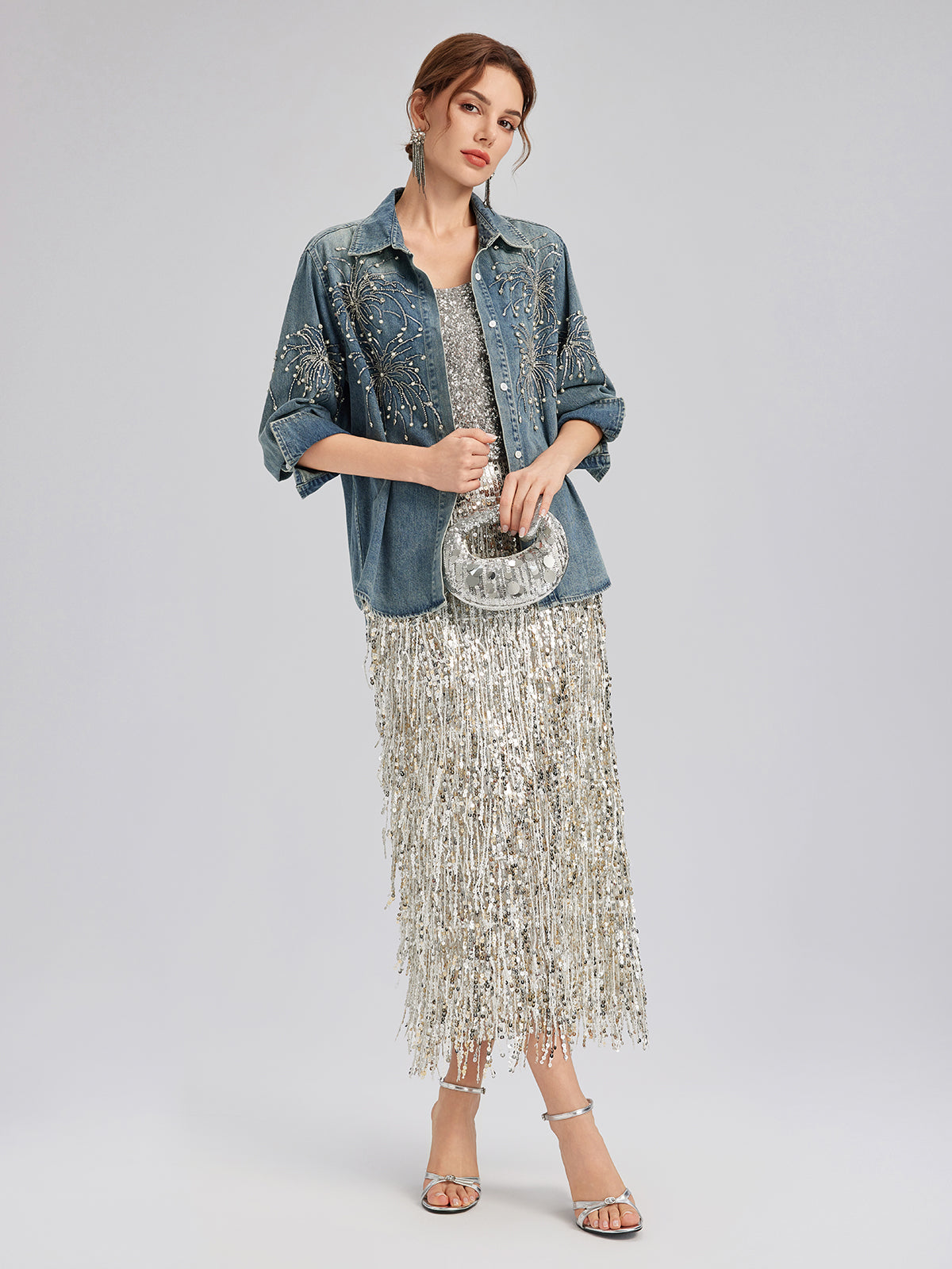 Tassel Sequin Midi Skirt