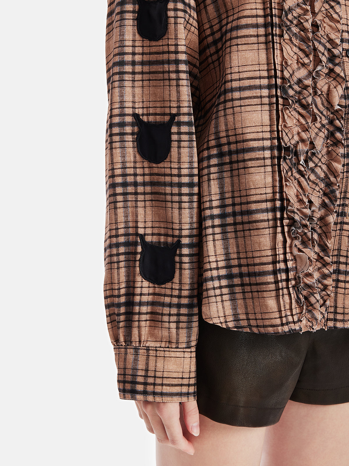 Silk Retro Check Pleated Shirt