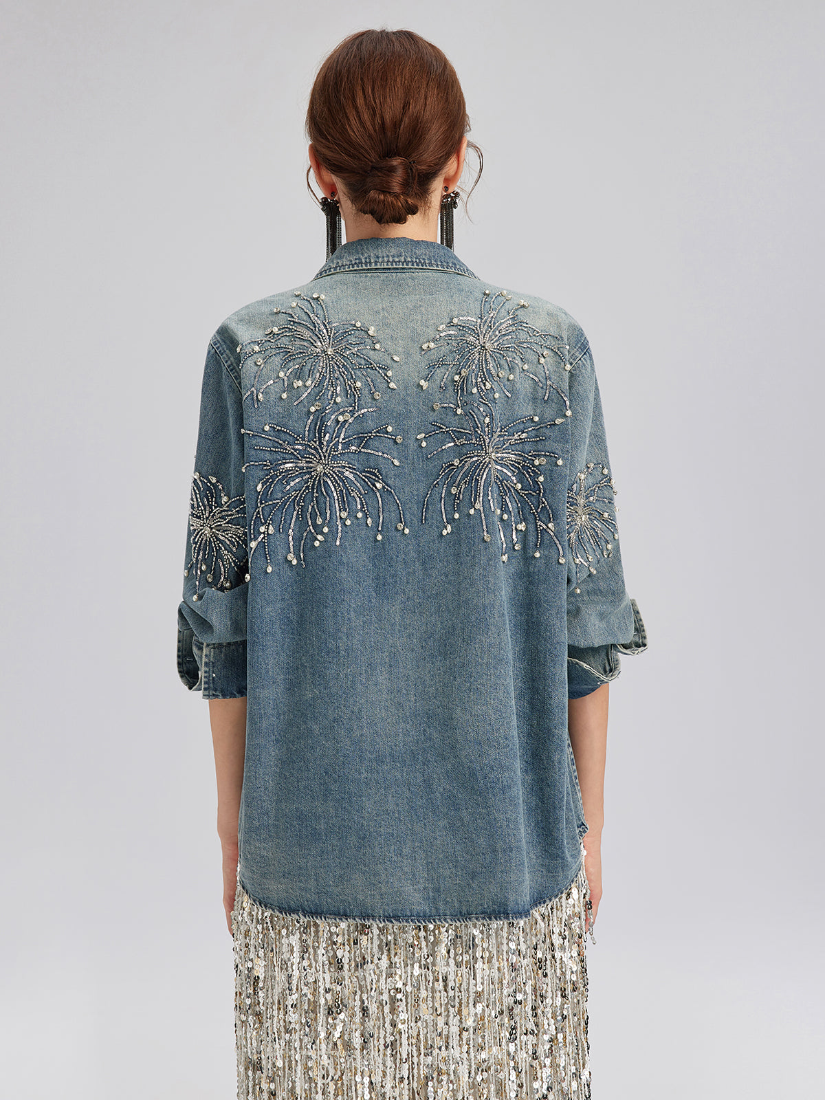 Hand-Beaded Embroidered Denim Shirt