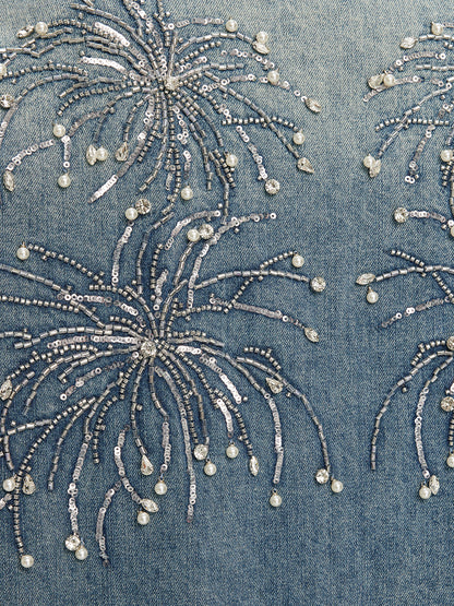 Hand-Beaded Embroidered Denim Shirt