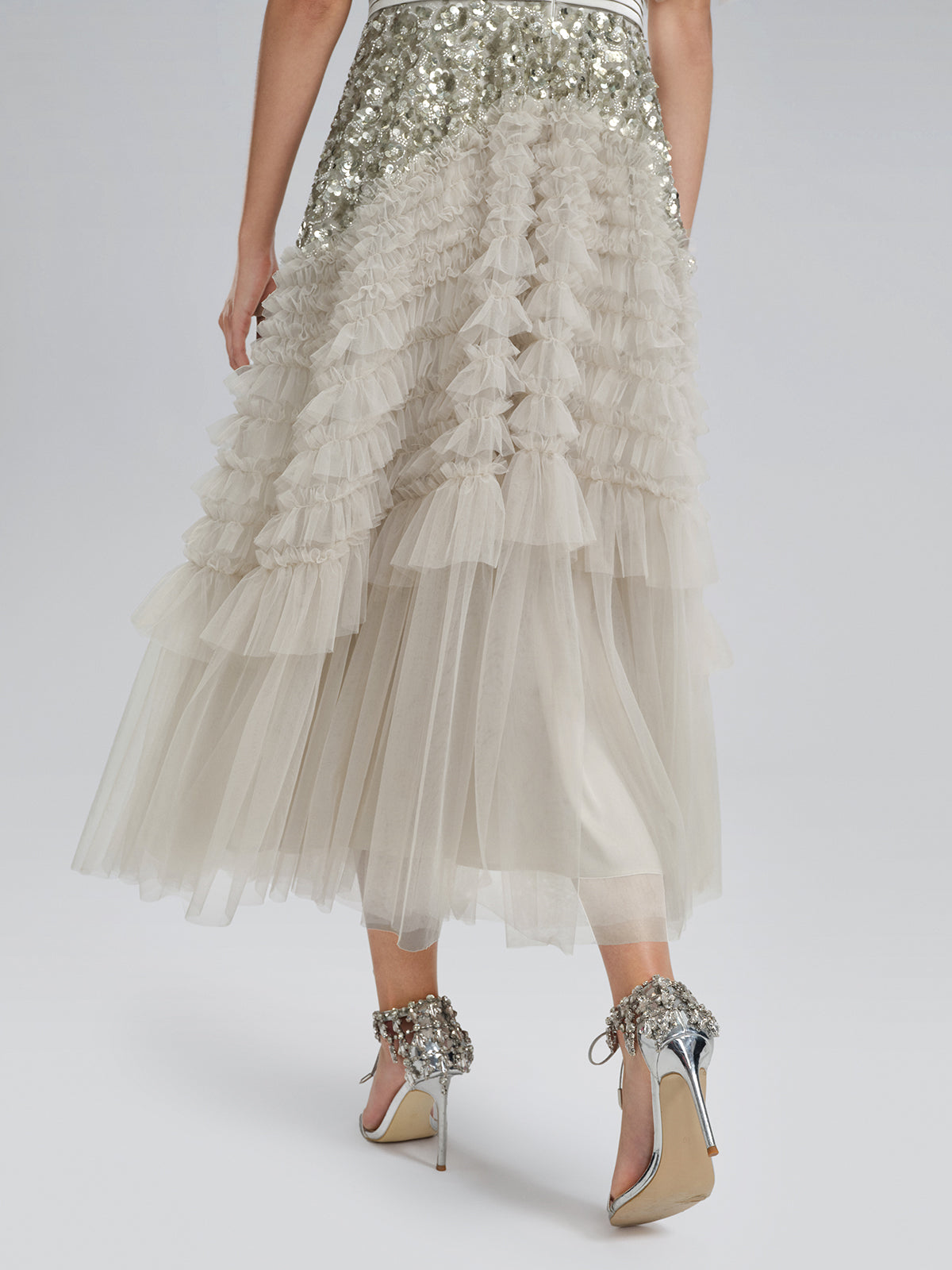 Pleated Sequin Flared-Sleeve Maxi Dress