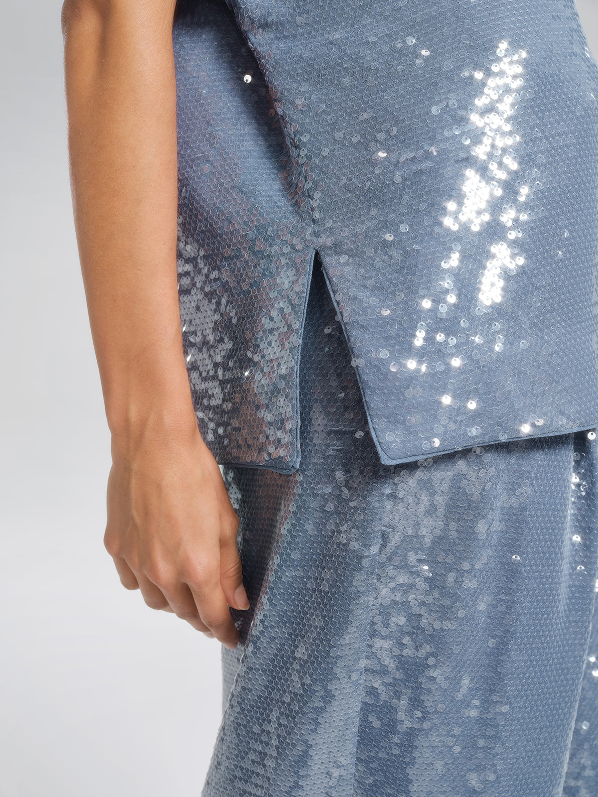 Misty Blue Sequin Batwing Loose Top