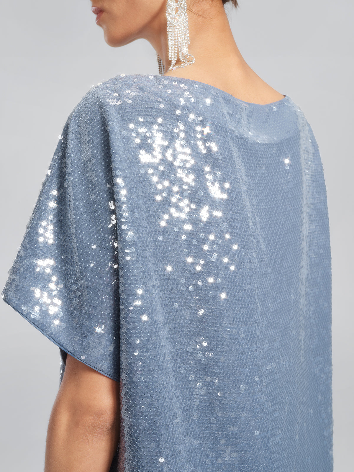 Misty Blue Sequin Batwing Loose Top