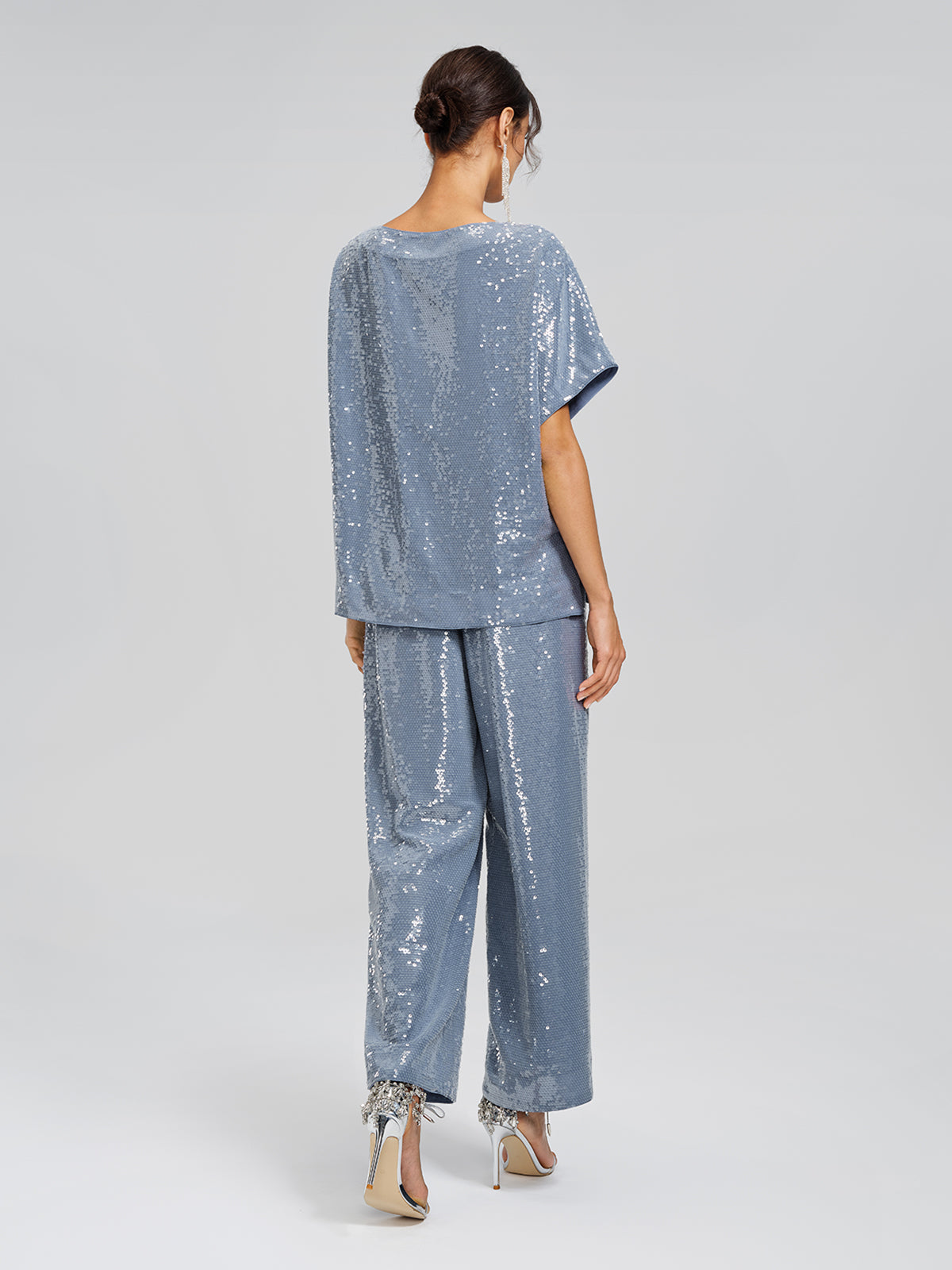 Sequin Belted Wide-Leg Pants