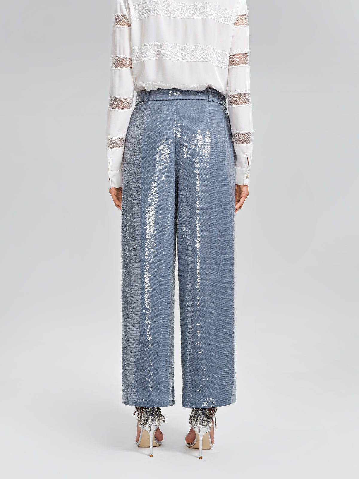 Sequin Belted Wide-Leg Pants
