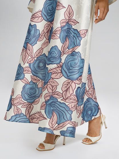 Pearl-Embellished Floral V-Neck Relaxed Dress