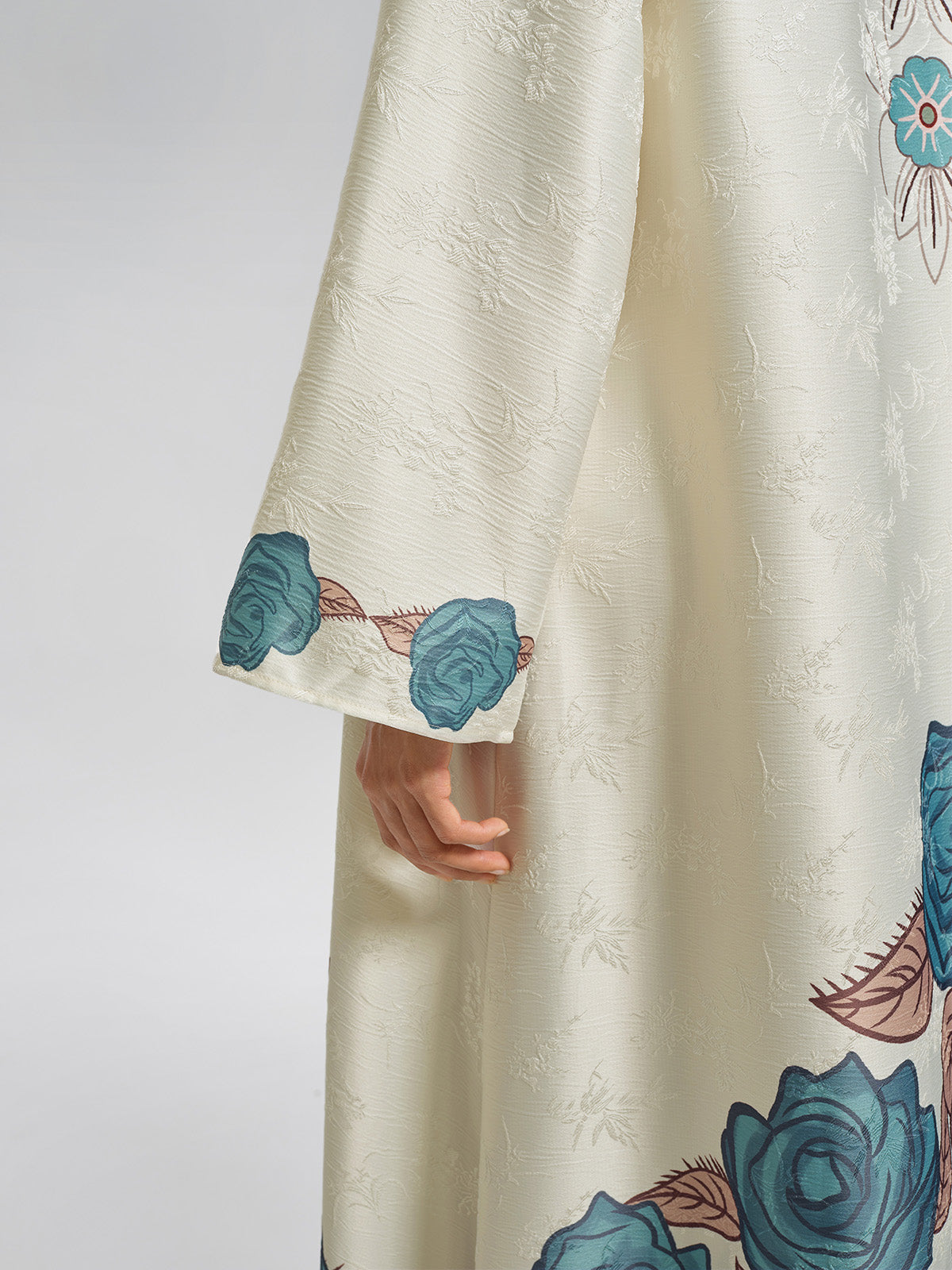 Pearl-Embellished Floral V-Neck Relaxed Dress