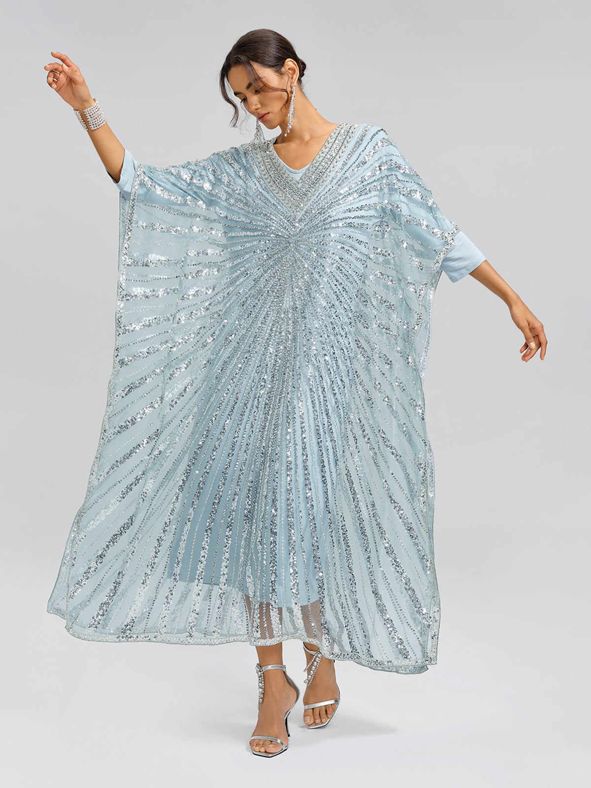 V-Neck Hand-Beaded Relaxed Dress (Inner Dress Included)