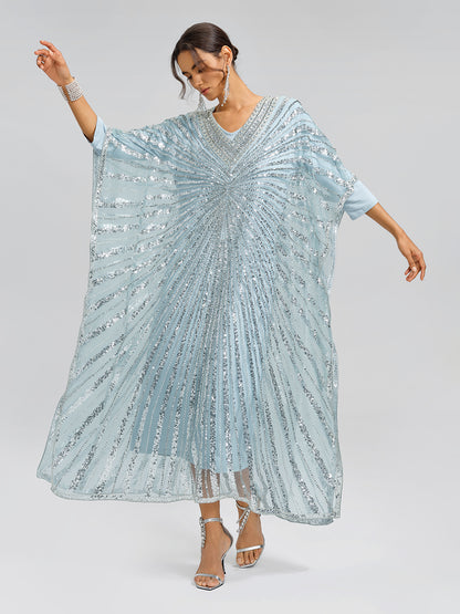 V-Neck Hand-Beaded Relaxed Dress (Inner Dress Included)