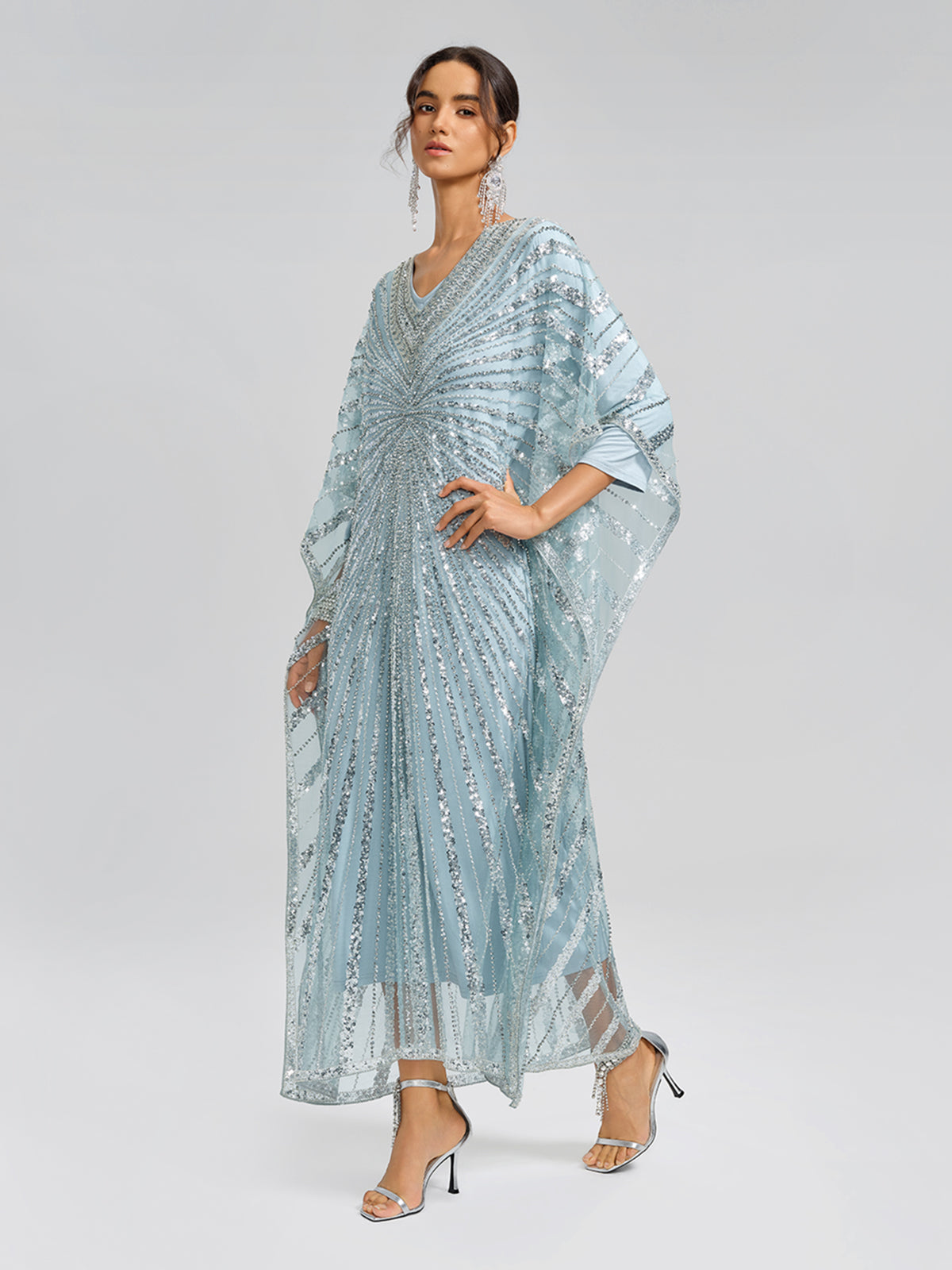 V-Neck Hand-Beaded Relaxed Dress (Inner Dress Included)