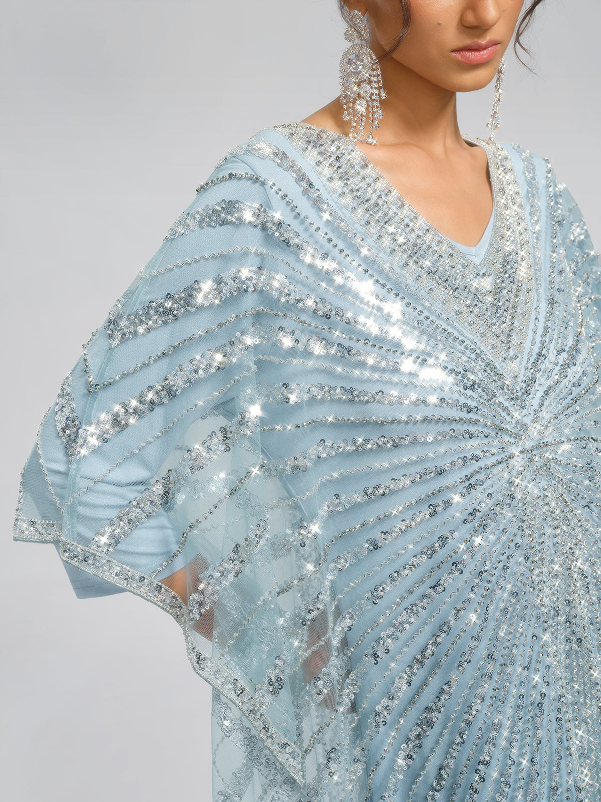 V-Neck Hand-Beaded Relaxed Dress (Inner Dress Included)
