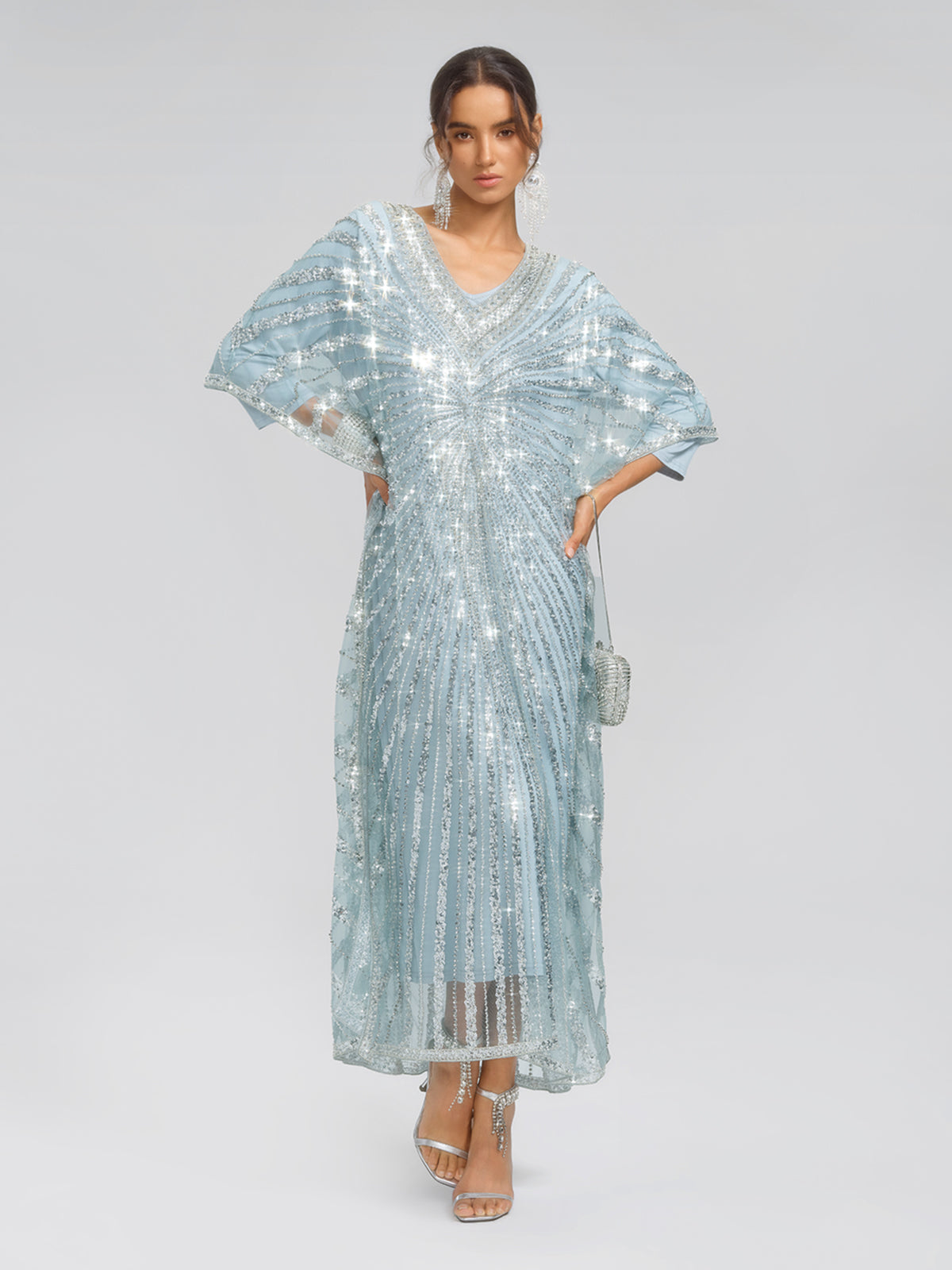 V-Neck Hand-Beaded Relaxed Dress (Inner Dress Included)