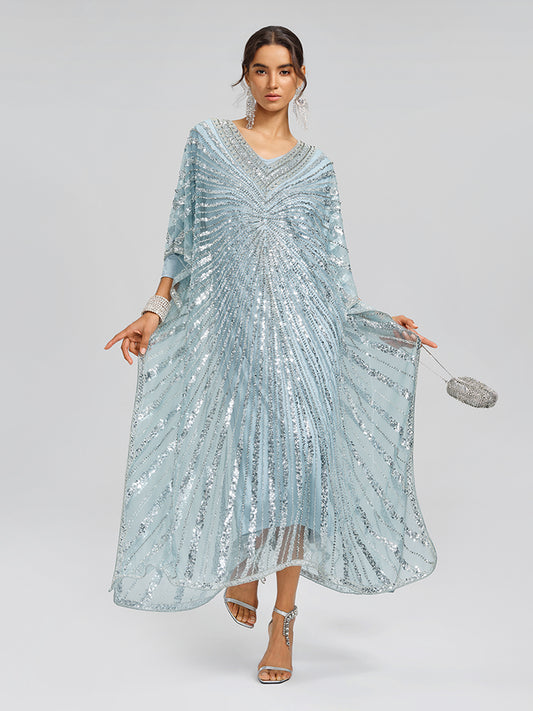 V-Neck Hand-Beaded Relaxed Dress (Inner Dress Included)