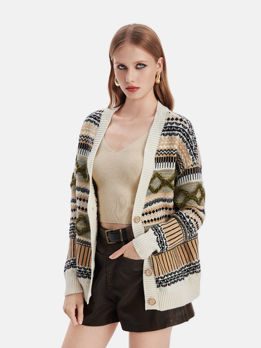 Italian Cashmere Geometric Knit Cardigan