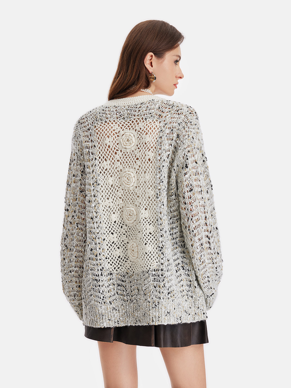 Australian Cashmere Crochet Open Cardigan