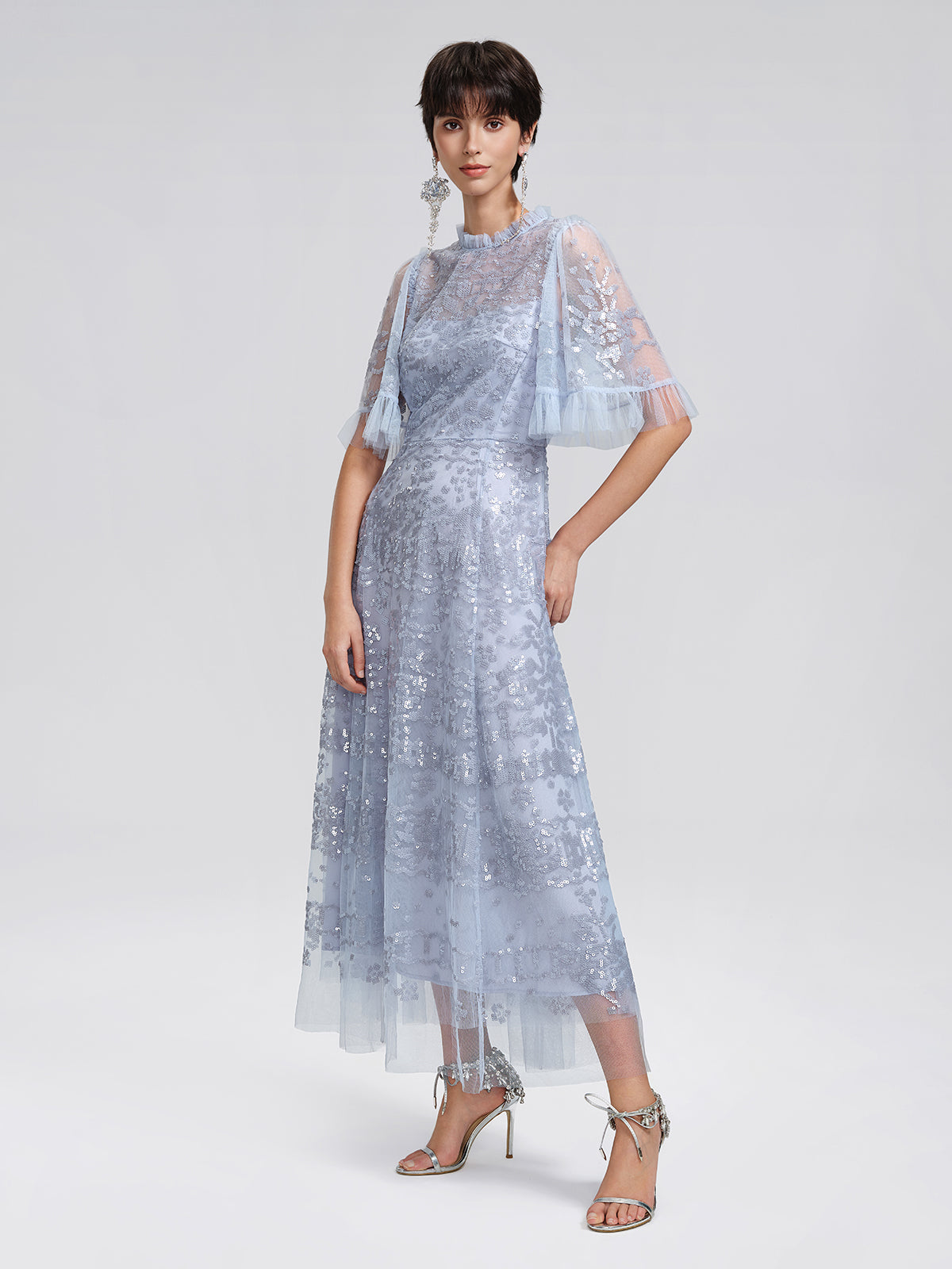 Sequin Embroidered Tulle Maxi Dress