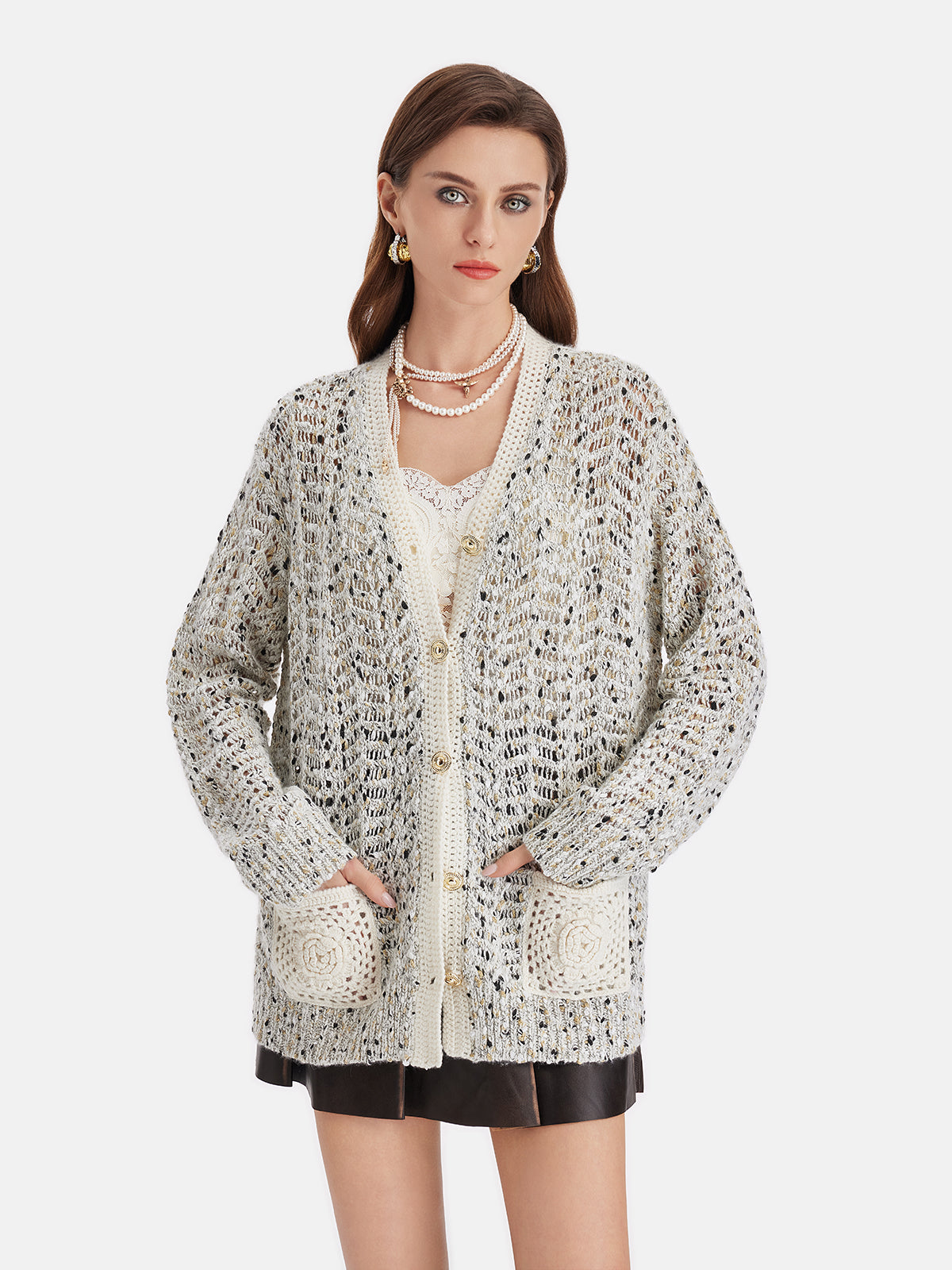 Australian Cashmere Crochet Open Cardigan