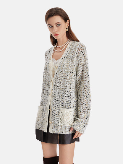 Australian Cashmere Crochet Open Cardigan