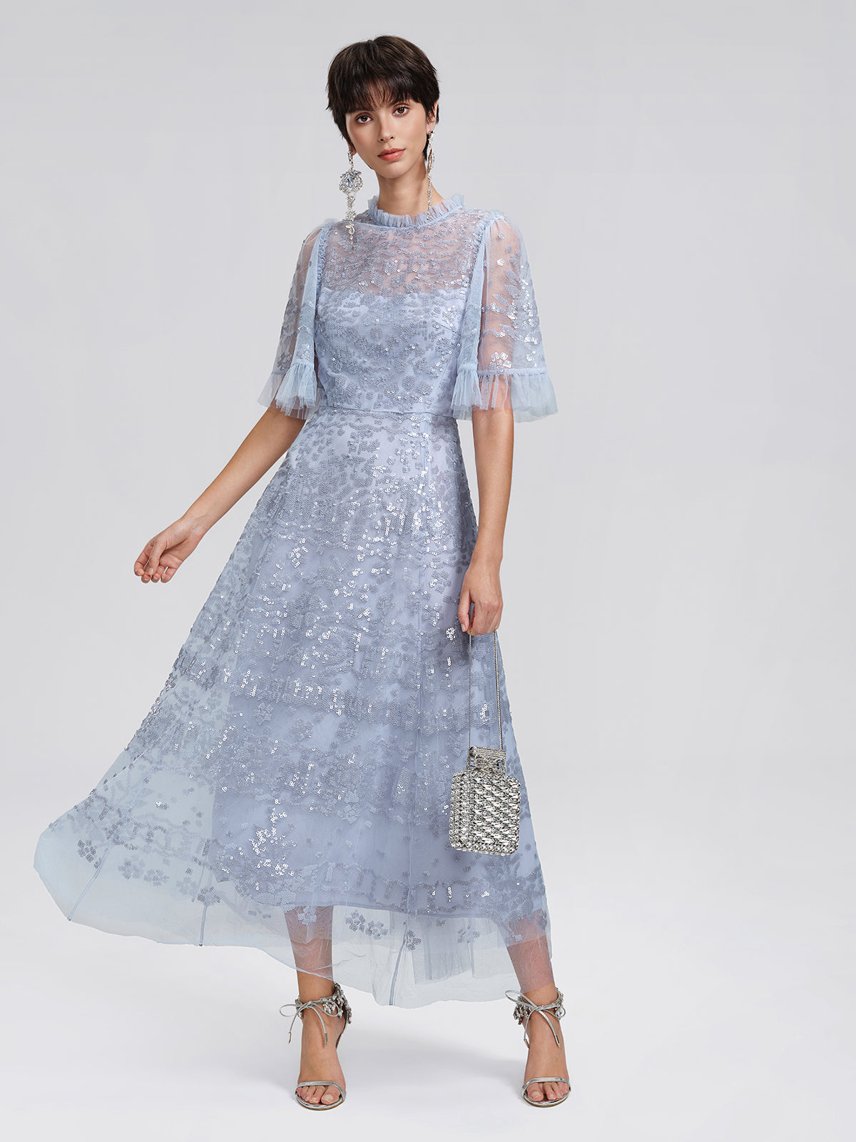 Sequin Embroidered Tulle Maxi Dress