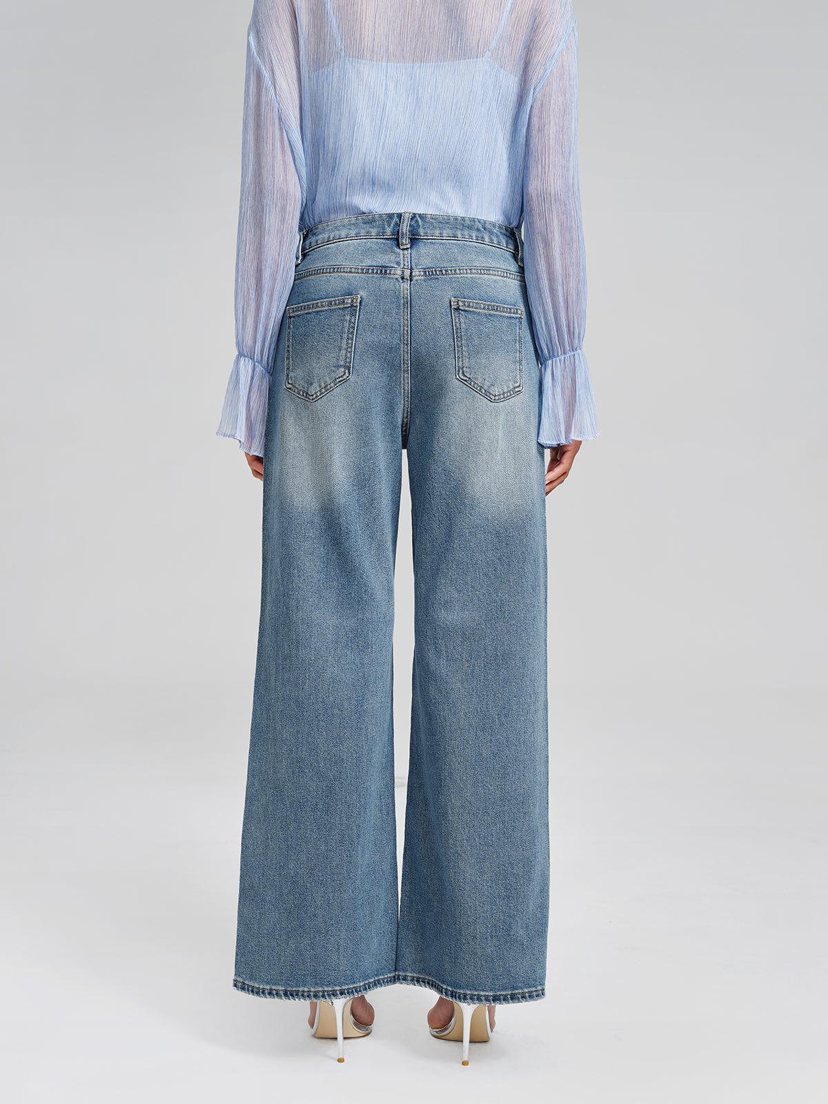 Rhinestone-Embellished Feather Denim Jeans