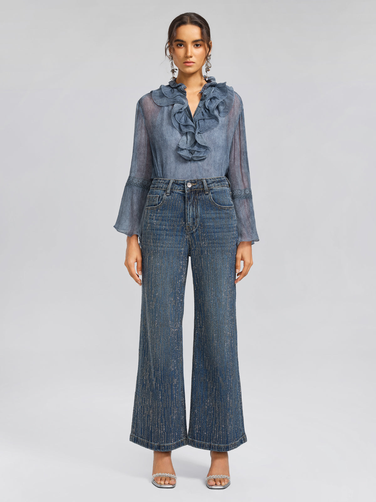 Vertical Stripe Rhinestone Jeans