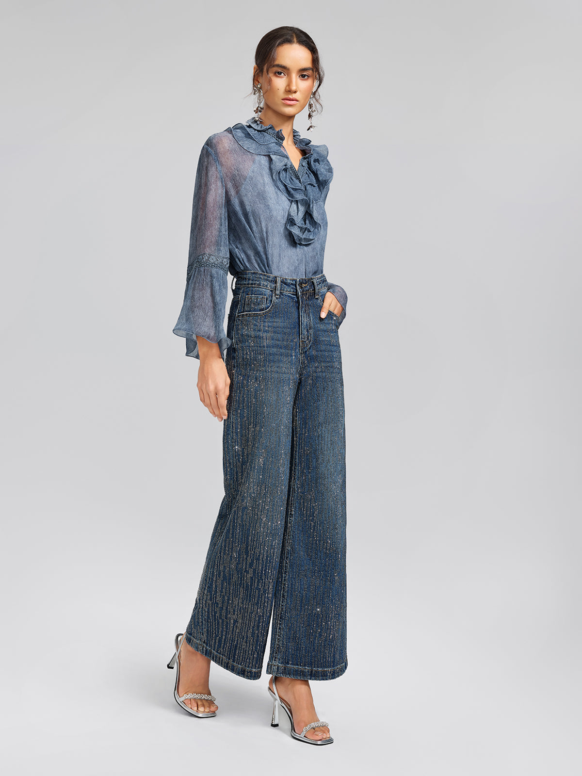 Vertical Stripe Rhinestone Jeans