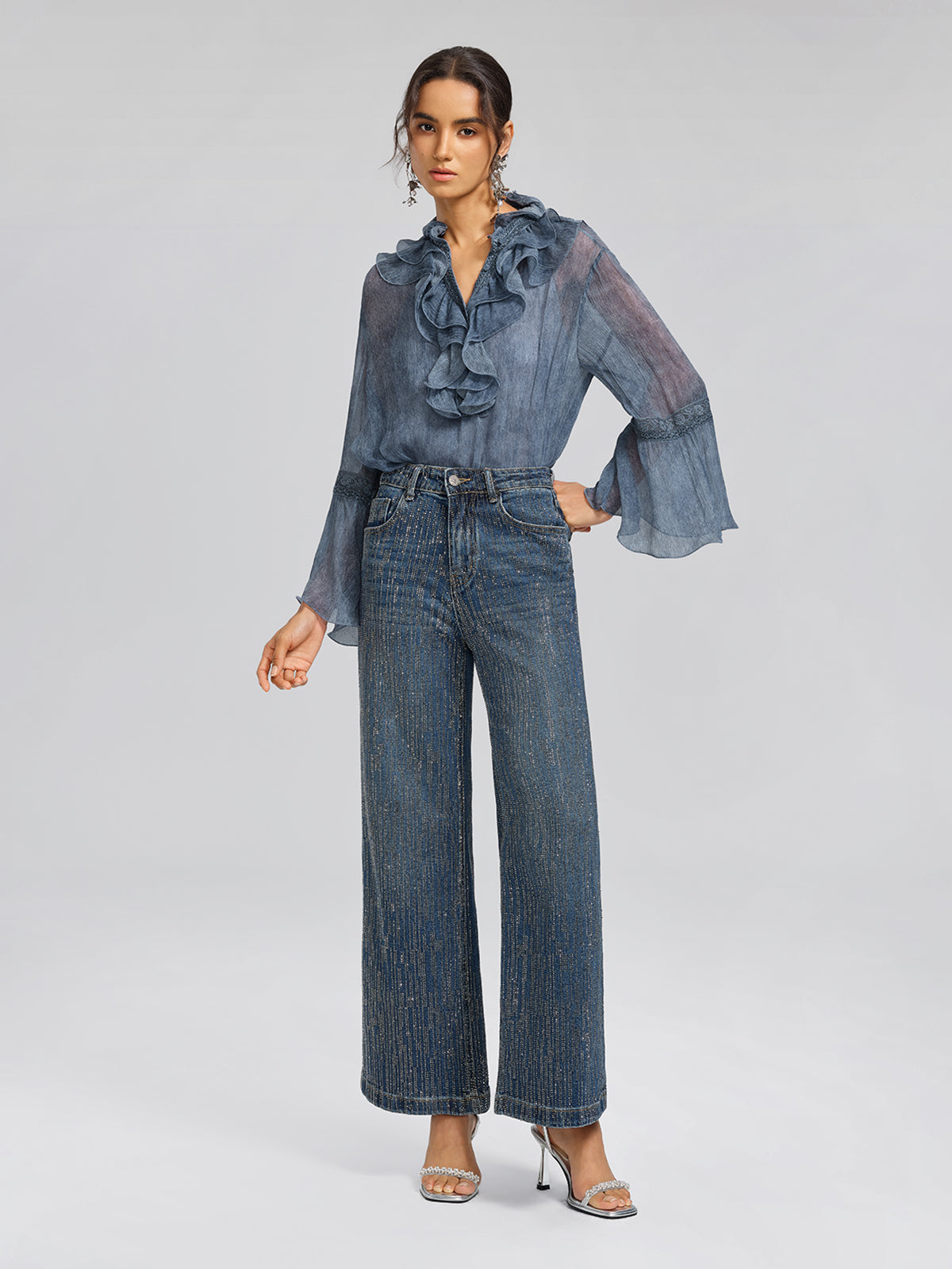 Vertical Stripe Rhinestone Jeans