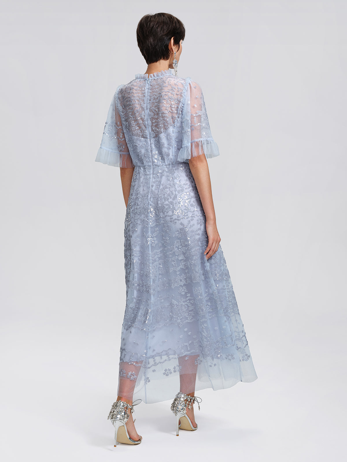 Sequin Embroidered Tulle Maxi Dress