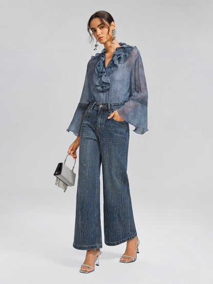 Vertical Stripe Rhinestone Jeans