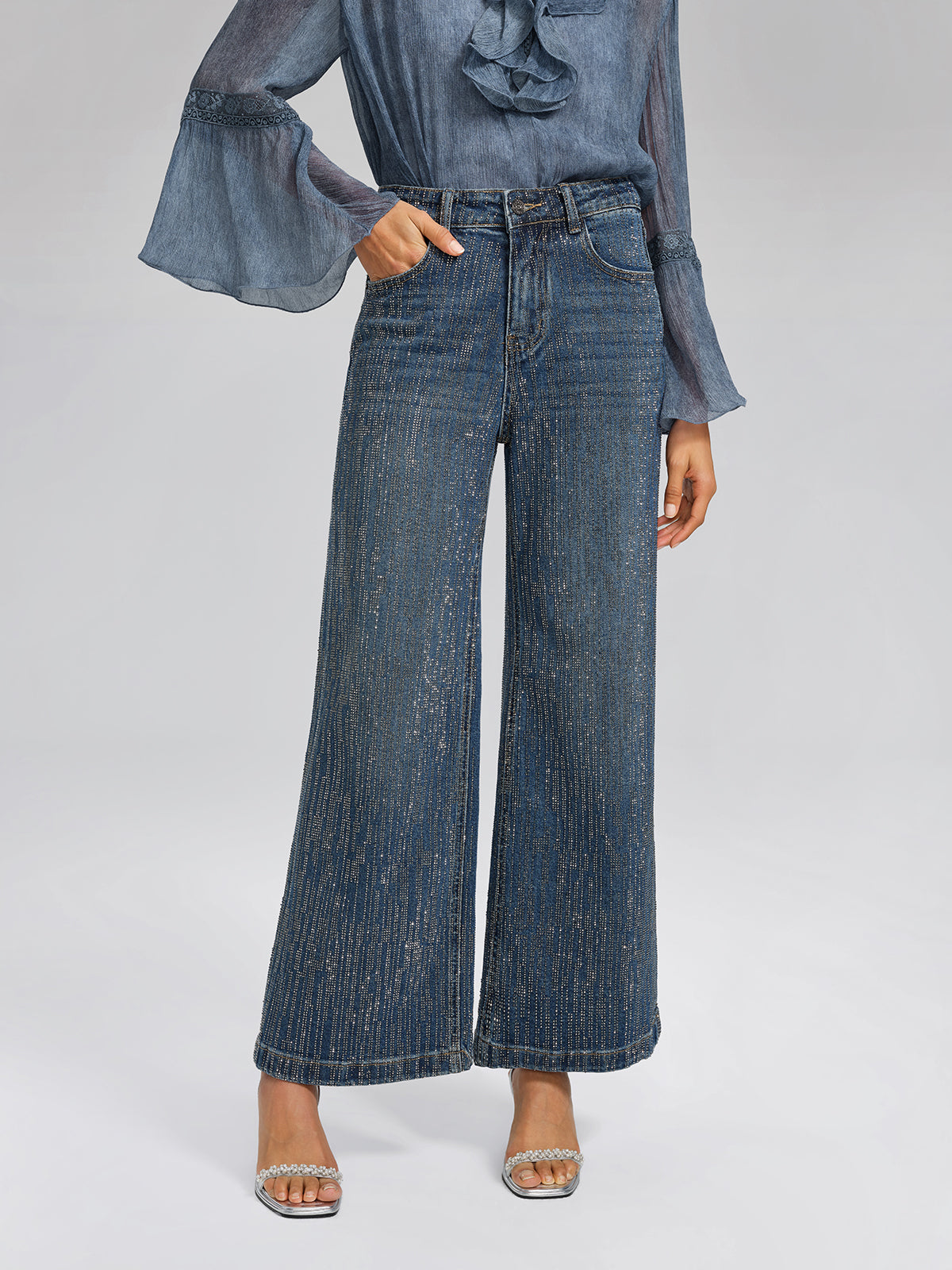 Vertical Stripe Rhinestone Jeans