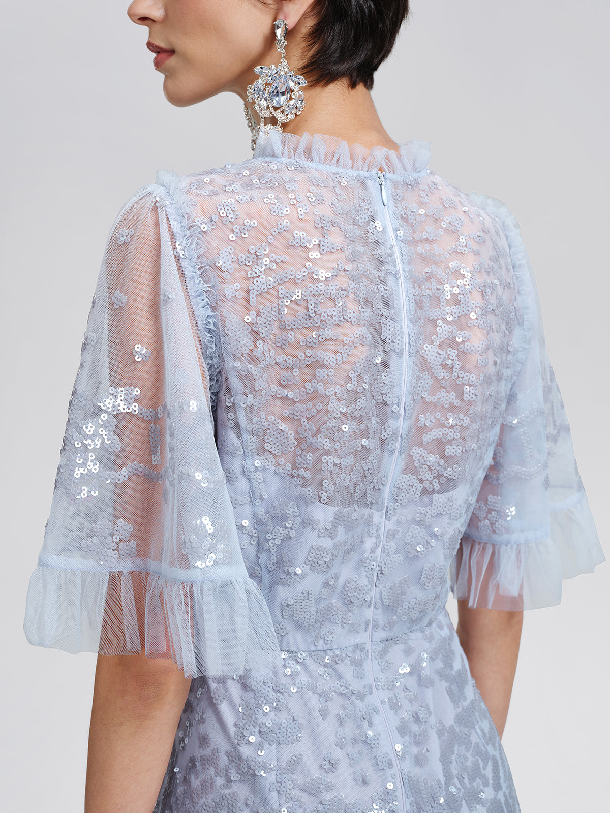 Sequin Embroidered Tulle Maxi Dress