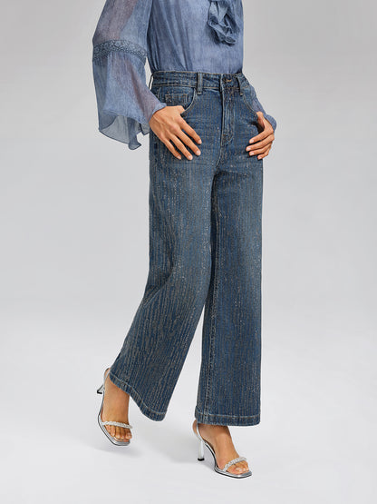 Vertical Stripe Rhinestone Jeans