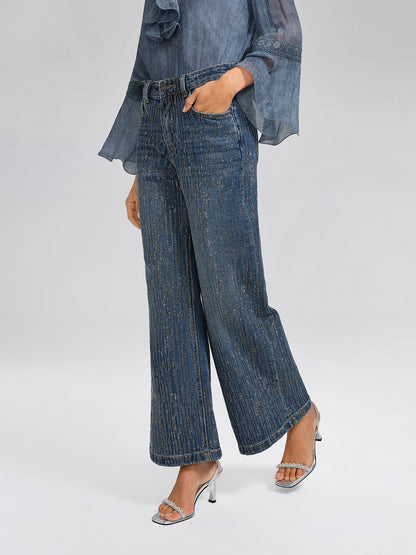 Vertical Stripe Rhinestone Jeans