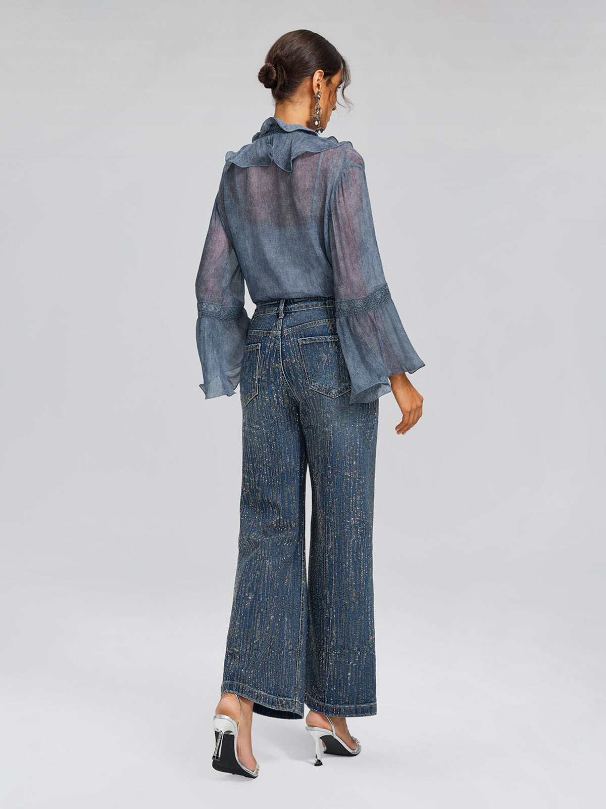 Vertical Stripe Rhinestone Jeans