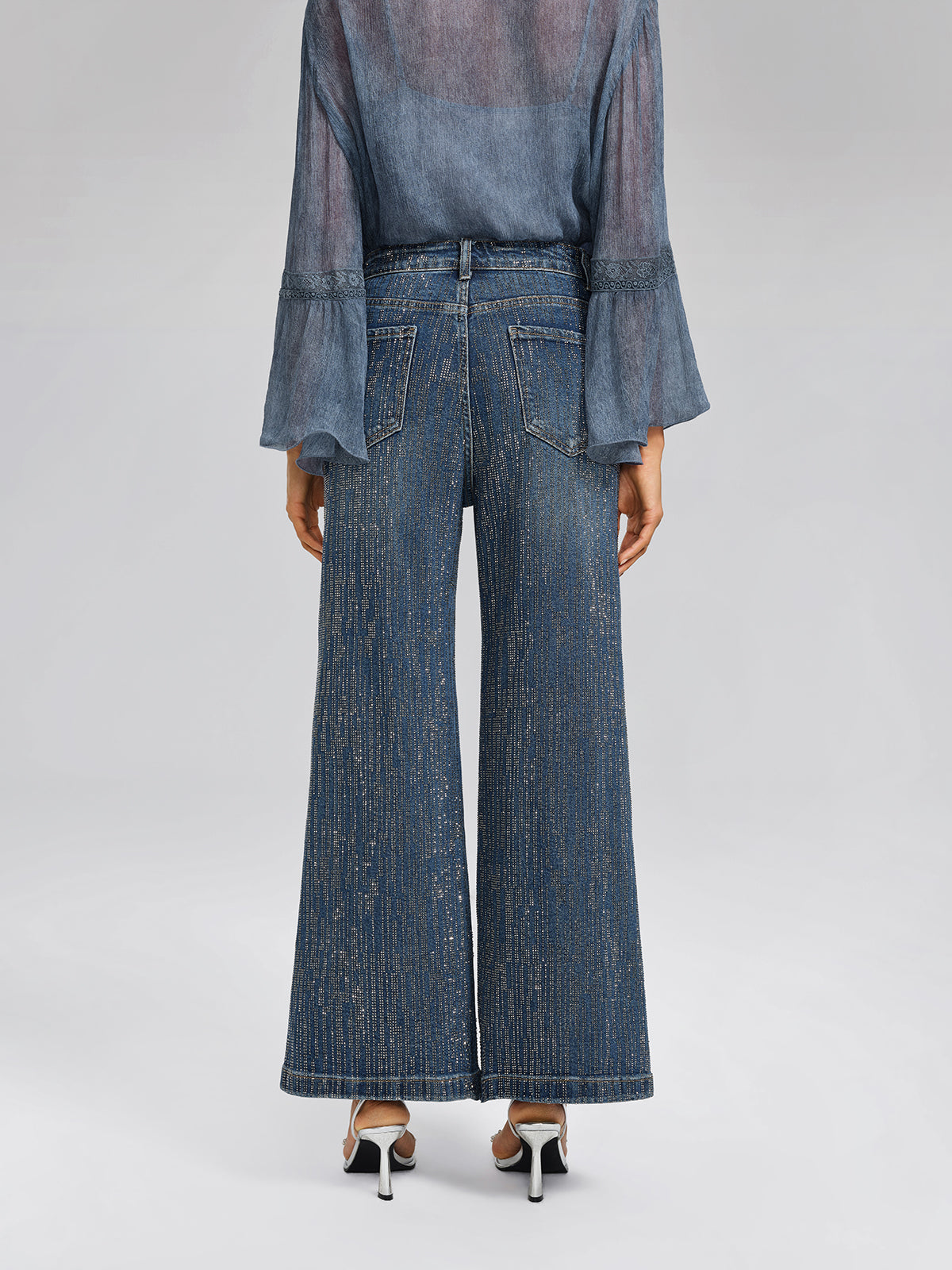 Vertical Stripe Rhinestone Jeans