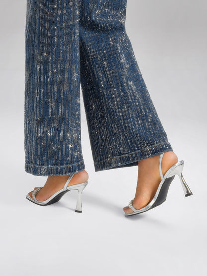 Vertical Stripe Rhinestone Jeans