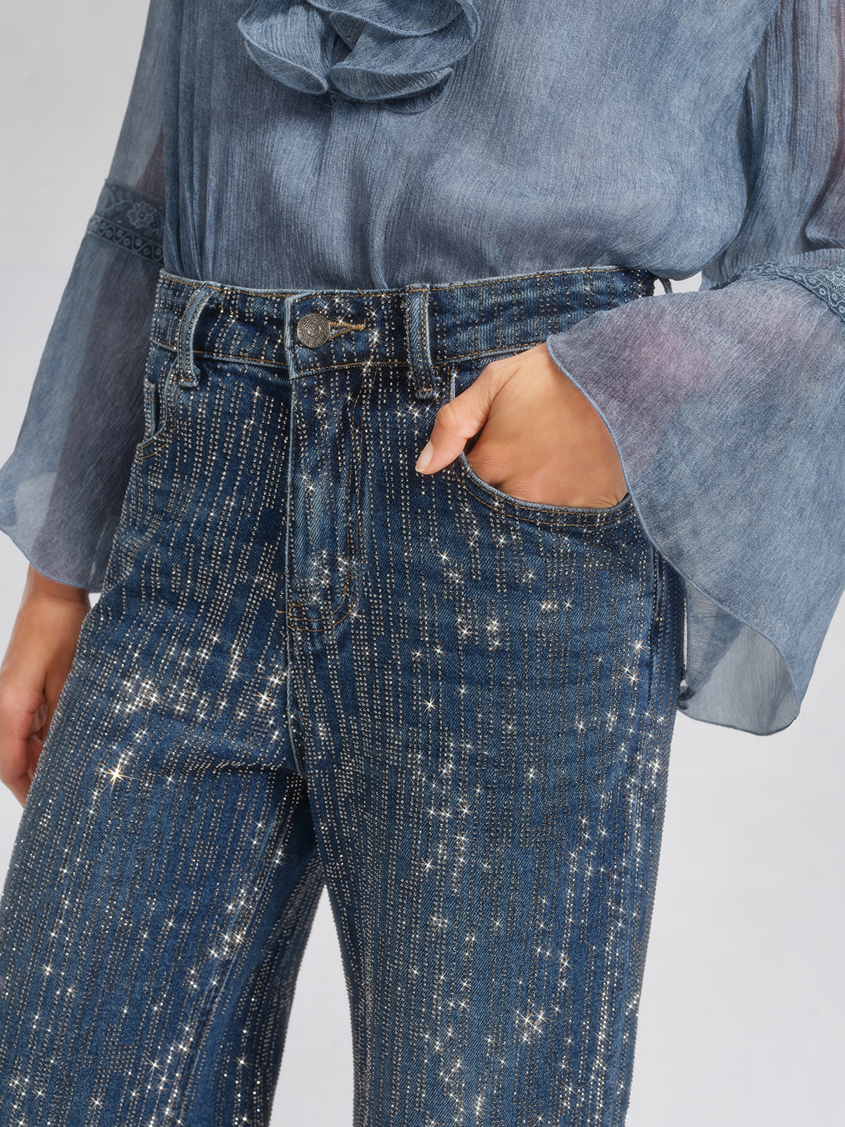 Vertical Stripe Rhinestone Jeans