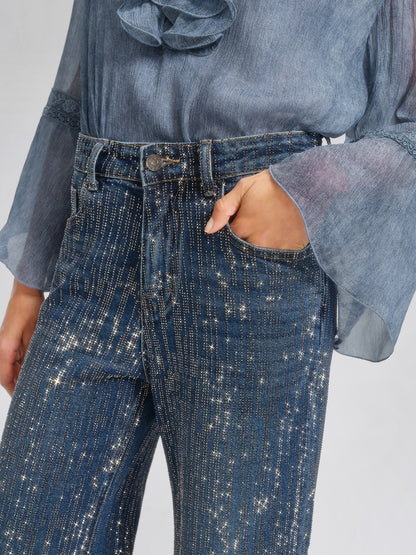 Vertical Stripe Rhinestone Jeans