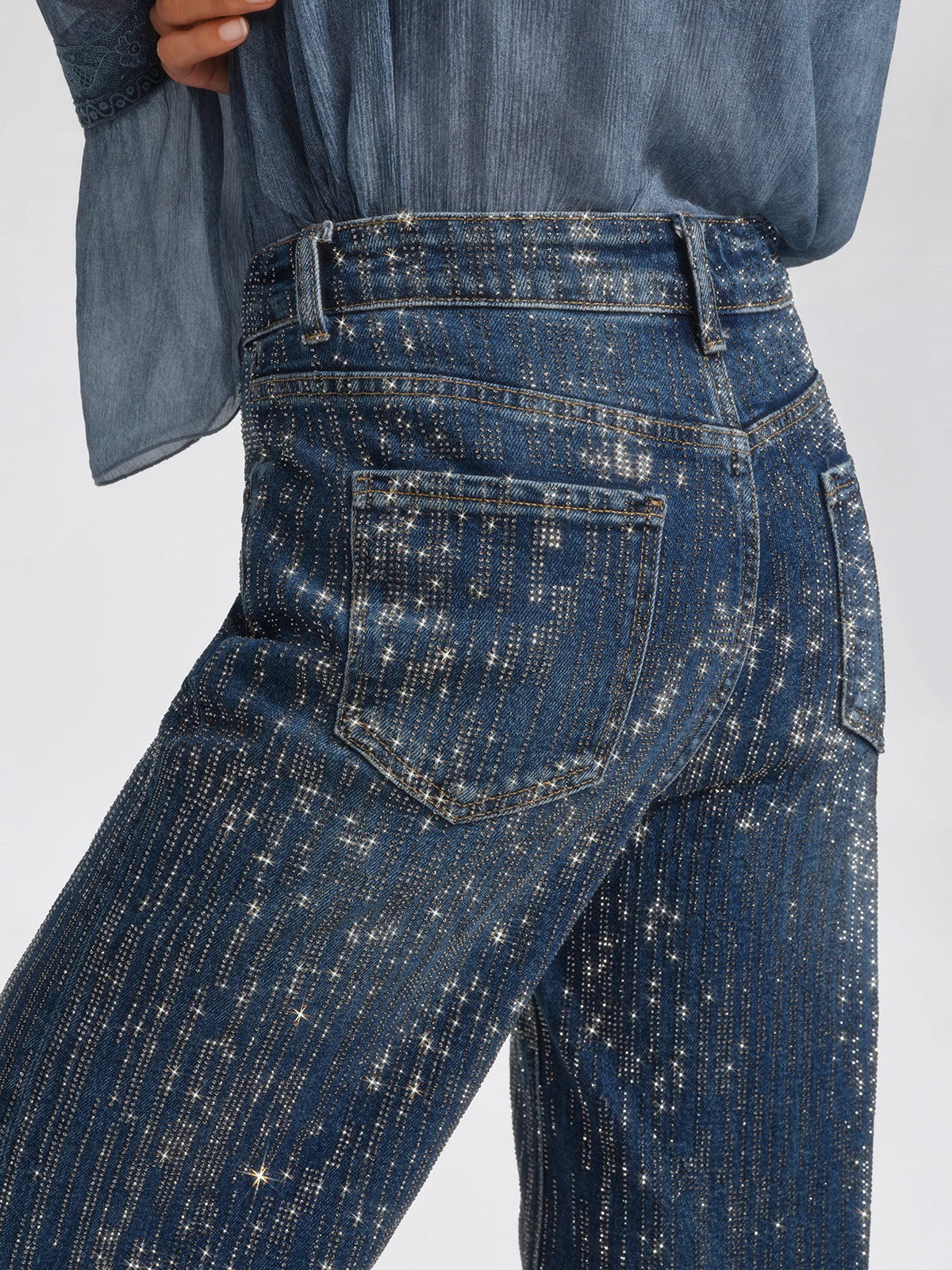 Vertical Stripe Rhinestone Jeans