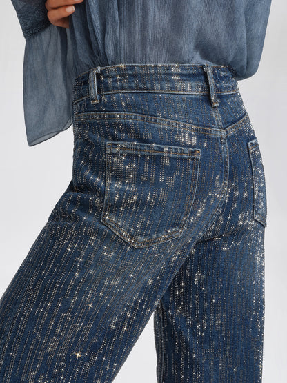 Vertical Stripe Rhinestone Jeans